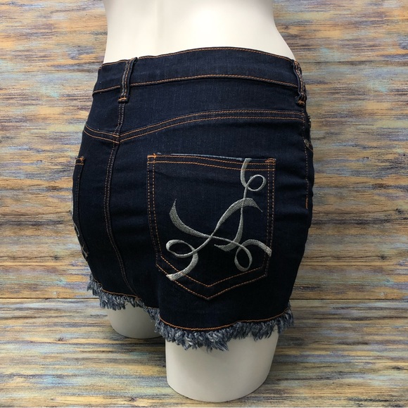 Denim Mini Skirt Embroidered Fringe Raw Hem - Picture 10 of 13